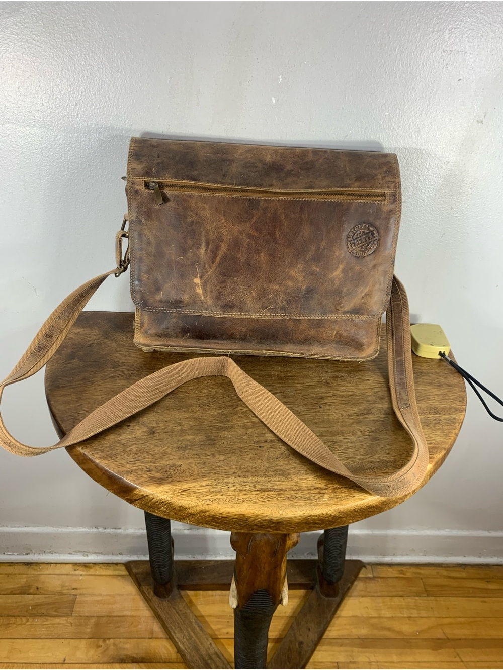 Distressed Leather unisex laptop computer messenger shoulder bag